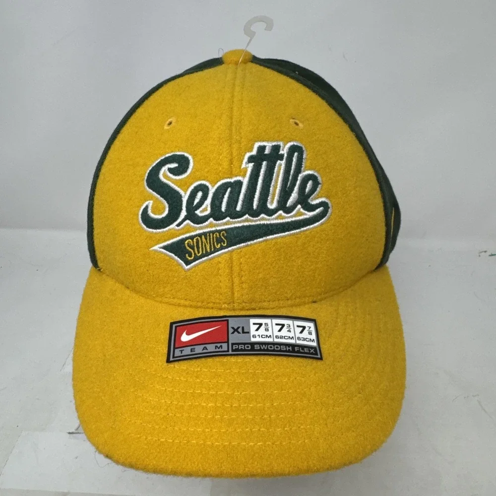 Vintage Seattle Super Sonics NBA Script Nike Fitted‎ Hat Cap Sz 7 5/8- 7/78 Wool
